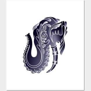 Decorative Elephant Head Side Profile Illustration Posters and Art